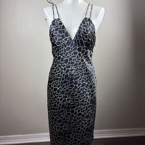 GUESS Collection Retro Sexy 90s Silky Satin Dress Black & White Animal Print